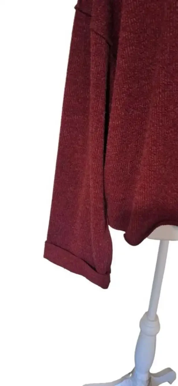 Minimalist Womens Sz. S, Burgundy Knit V Neck,Drop Shoulder, Cuffs, Lagenlook